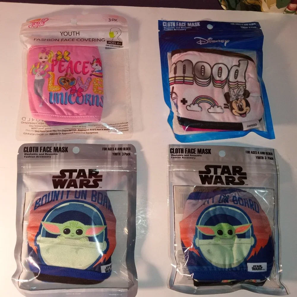 Assorted GIRLS CLOTH Face Mask Bundle of 4 Packs, 12 IN TOTAL, NEW!